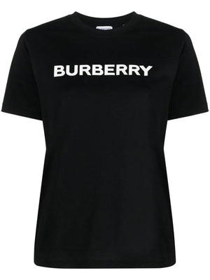 Women's Black Burberry Logo T-Shirt - Short-Sleeved Crewneck Cotton Tee