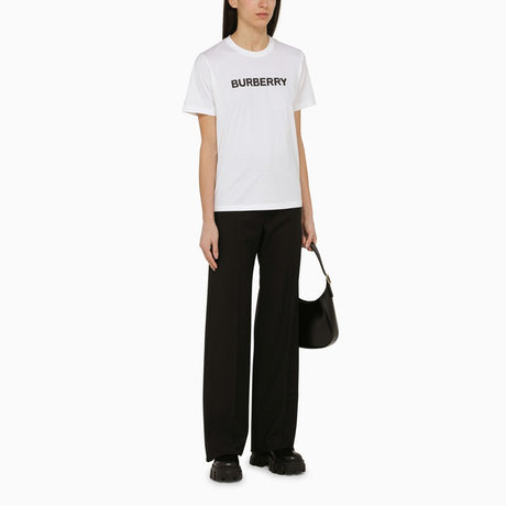 BURBERRY Contrasting Logo Print Ribbed Cotton T-Shirt for Women in White