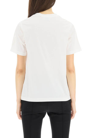 BURBERRY White Cotton T-Shirt with Textured Logo Print and Crew Neck for Women