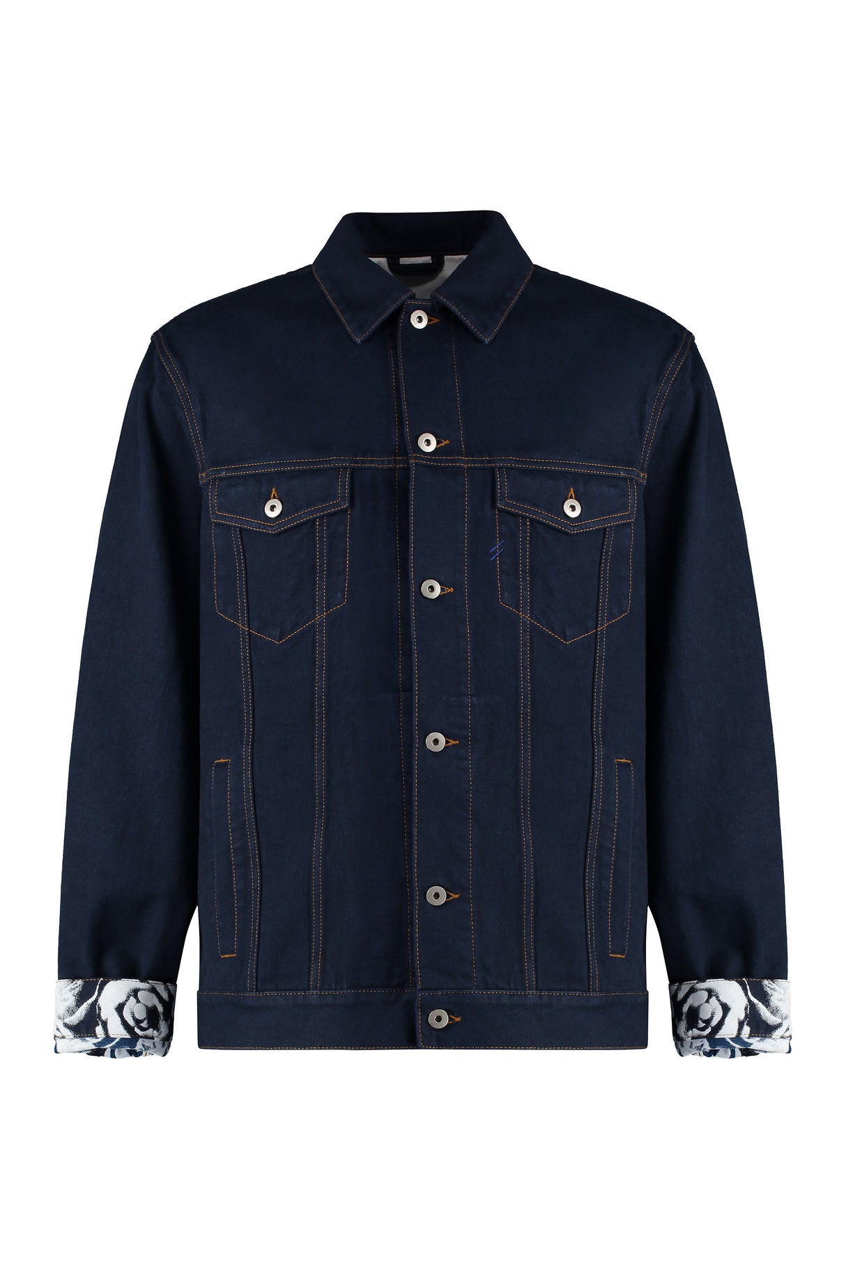 BURBERRY Navy Denim Jacket with Leather Logo Tag and Contrast Stitching for Men