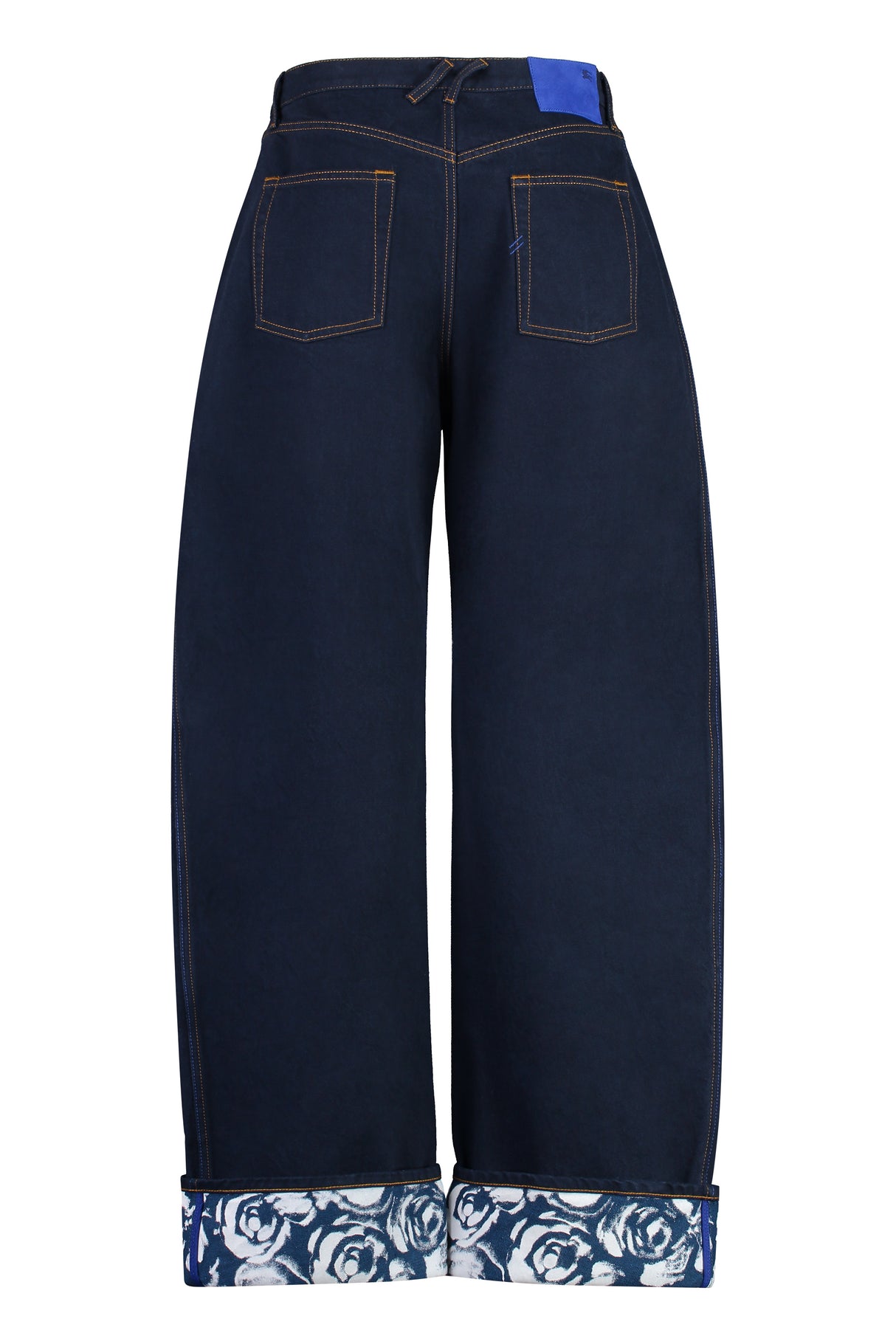 BURBERRY Men's Wide-Leg Blue Jeans with Leather Details