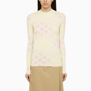 BURBERRY Pink Check Pattern Wool Crew Neck Sweater for Women