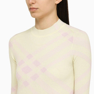 BURBERRY Pink Check Pattern Wool Crew Neck Sweater for Women