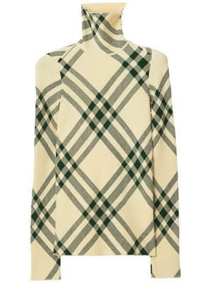 BURBERRY Beige Check Turtle-Neck Sweater for Women | SS24 Collection