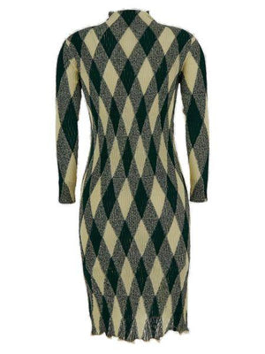 BURBERRY Stunning High-Neck Argyle Motif Dress for Women in Green - Spring/Summer 2024