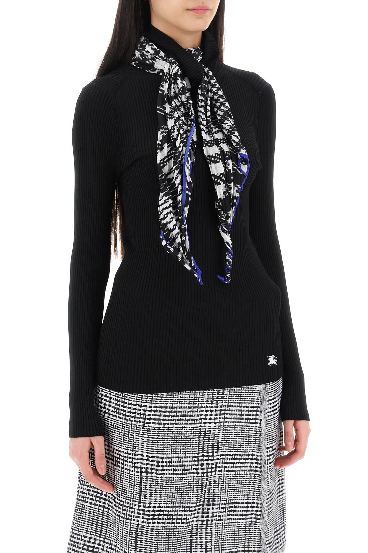 BURBERRY Elegant Black Knit Top with Integrated Foulard Style for Women