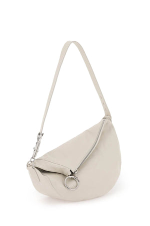 BURBERRY Cream Crinkled Calfskin Medium Knight Handbag with Silver-Tone Horse Clip, Detachable Strap & Zip Closure - 37x13x32 cm