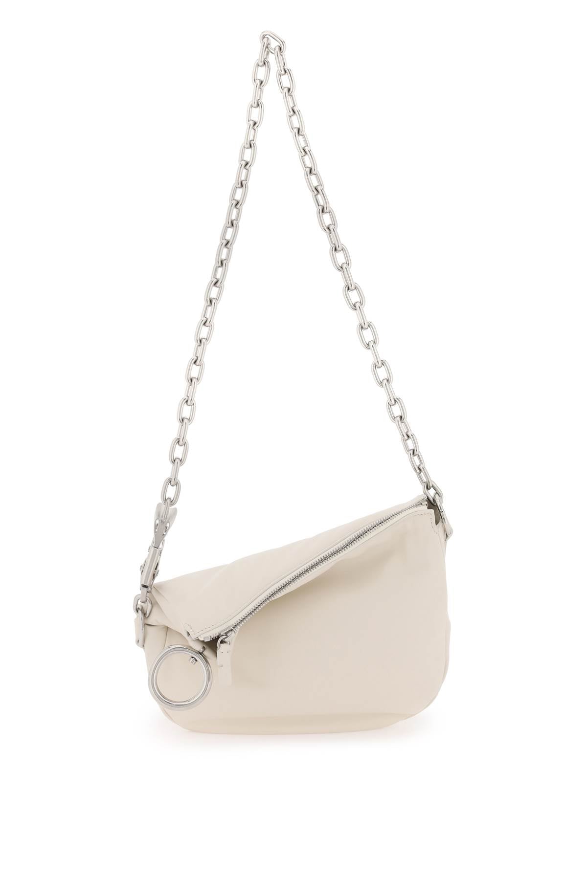 BURBERRY White Nappa Leather Mini Knight Crossbody Bag with Horse-Shaped Clasp and Silver Metalware