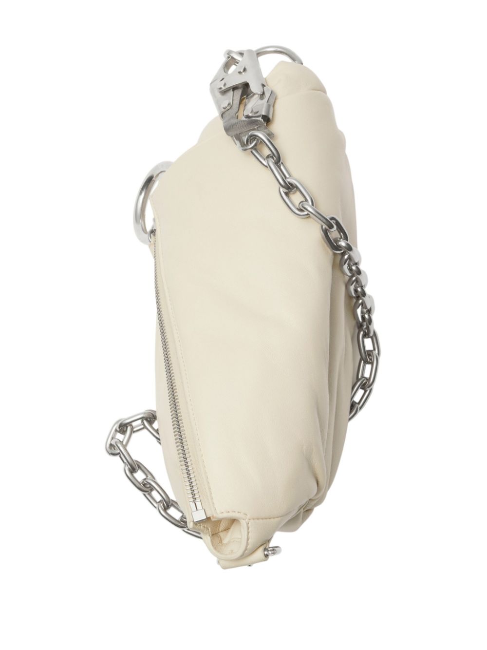 BURBERRY Cream White Mini Lambskin Leather Crossbody Bag with Silver-Tone Ring Embellishments and Adjustable Chain Strap