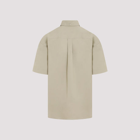 BURBERRY Men's Oxford Cotton Short Sleeve Oversized Shirt with Equestrian Embroidery