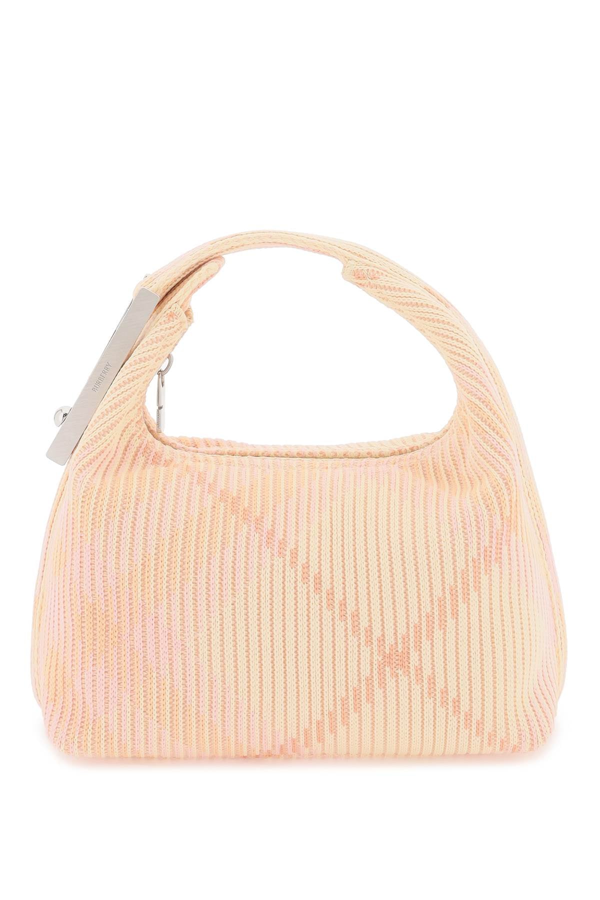 BURBERRY Spring Blush Mini Handbag with Ribbed Knit Check and Silver-Tone Accents