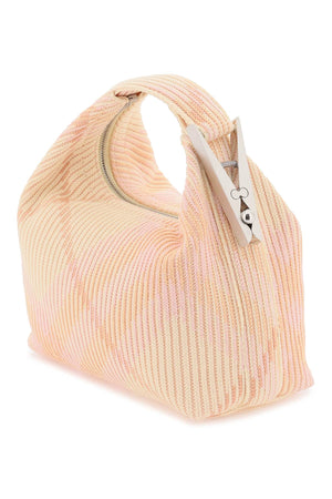 BURBERRY Spring Blush Mini Handbag with Ribbed Knit Check and Silver-Tone Accents