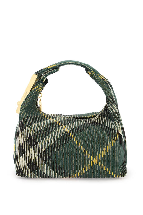 BURBERRY Mini Duffle Handbag in Dark Green with Check Pattern and Gold-Tone Hardware