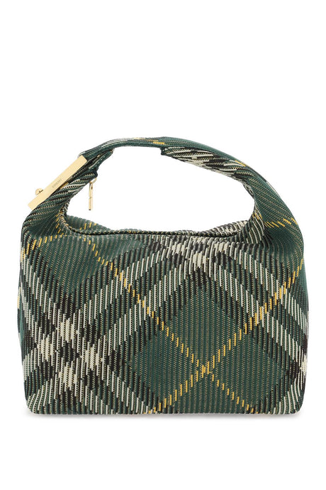 BURBERRY Medium-Sized Duffle Handbag in Dark Green with Banana Yellow Gold-Tone Check Pattern and Top Handle for Women