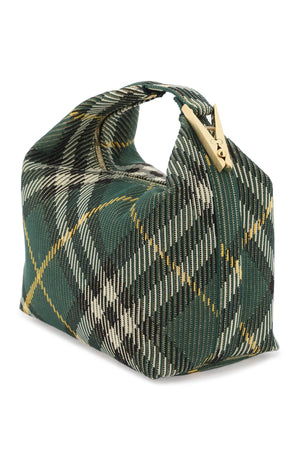 BURBERRY Green Check Pattern Medium Peg Handbag with Gold-Tone Accents