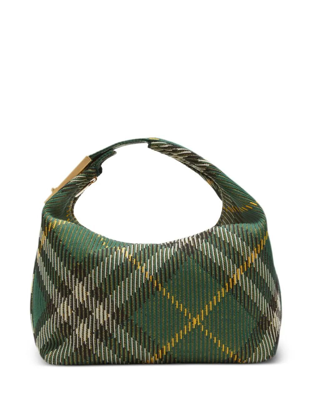 BURBERRY Green Check Pattern Medium Peg Handbag with Gold-Tone Accents