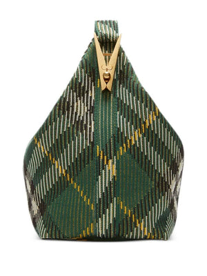 BURBERRY Green Check Pattern Medium Peg Handbag with Gold-Tone Accents