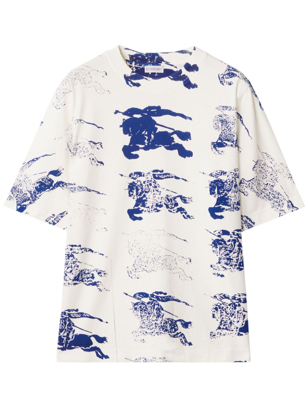 BURBERRY Blue and White Logo Print Camiseta for Women - SS24