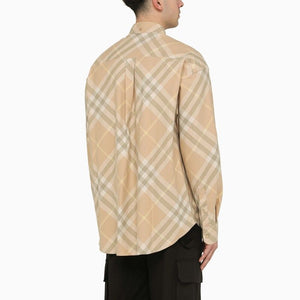 BURBERRY Beige Check Print Button-Down Shirt for Men