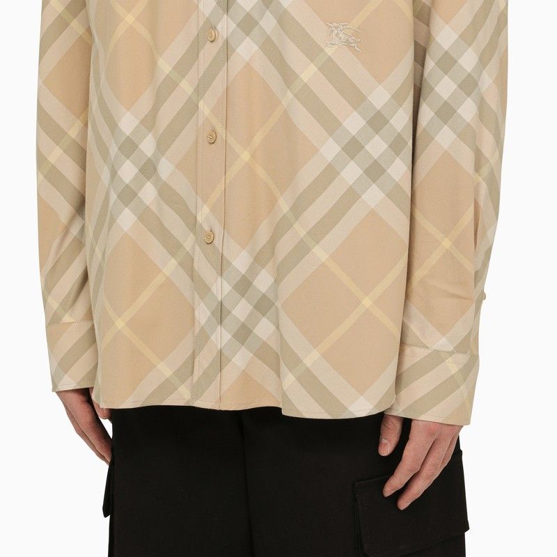 BURBERRY Beige Check Print Button-Down Shirt for Men