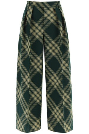 BURBERRY Flared Check Palazzo Pants for Women - Lightweight Wool with Front Pleats and Pockets - SS24