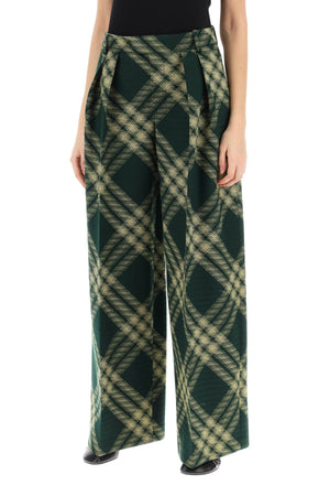 BURBERRY Flared Check Palazzo Pants for Women - Lightweight Wool with Front Pleats and Pockets - SS24