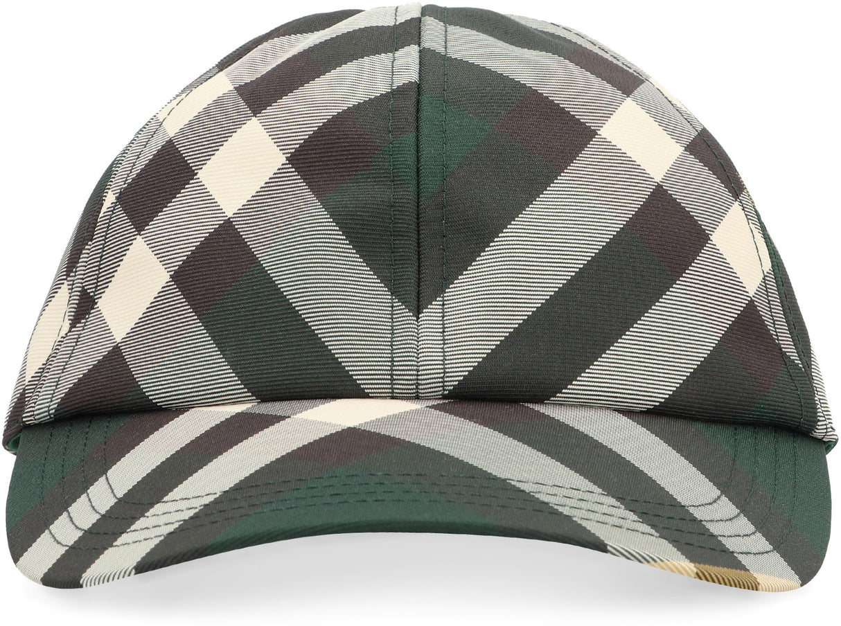 BURBERRY Fashionable Checkered Canvas Hat with Adjustable Size and Rigid Sun Visor