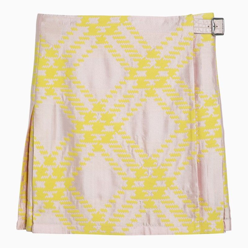 BURBERRY Pink and Yellow Check Pattern Skirt for Women