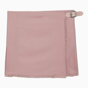 BURBERRY Pink Wool Skirt with Prince of Wales Check Pattern and Fringe Detail