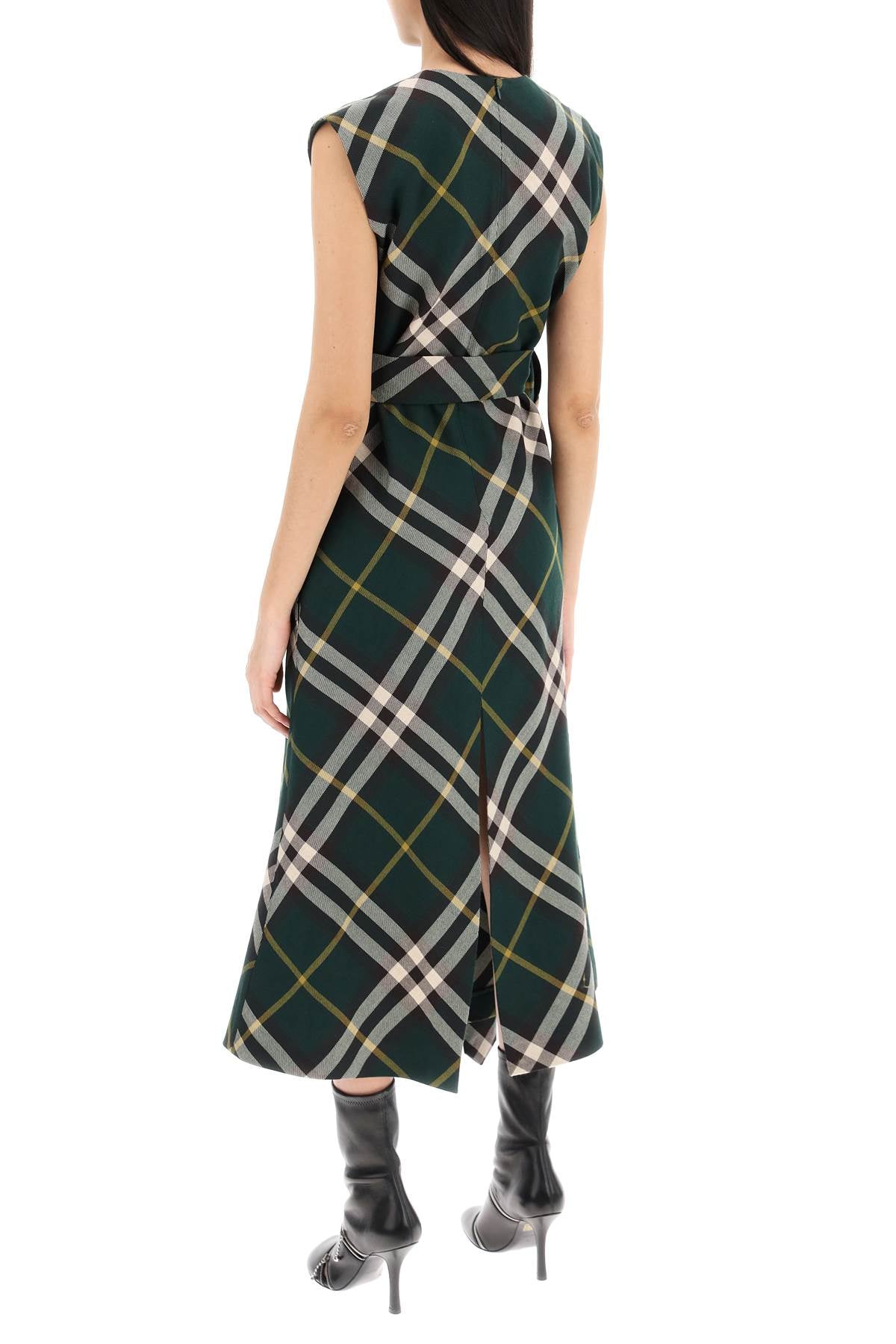 BURBERRY Green Checked Wool Midi Dress for Women