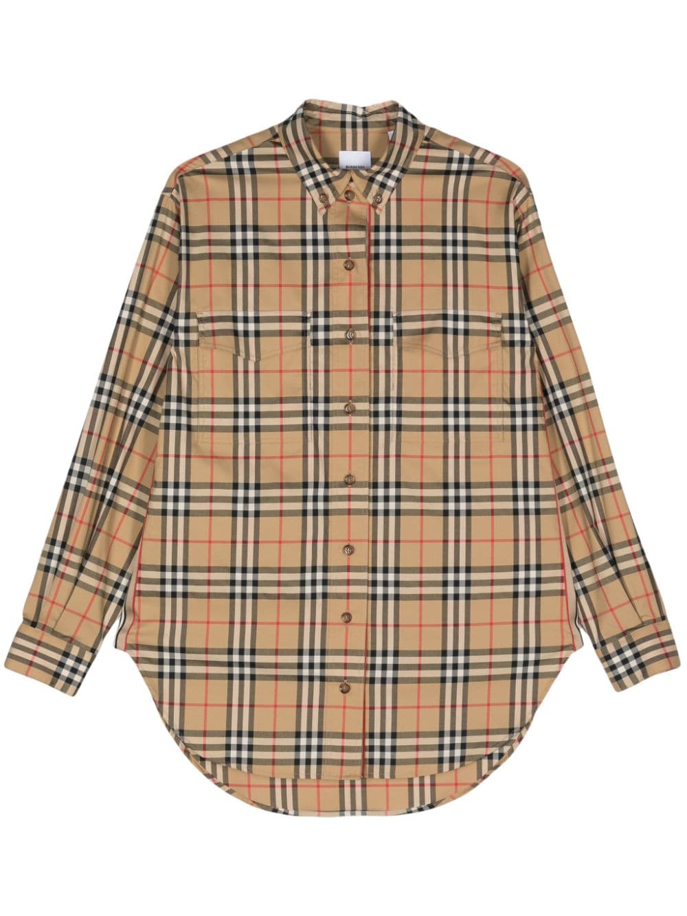 BURBERRY Vintage Check Button-Down Collar Cotton Shirt for Women in Beige