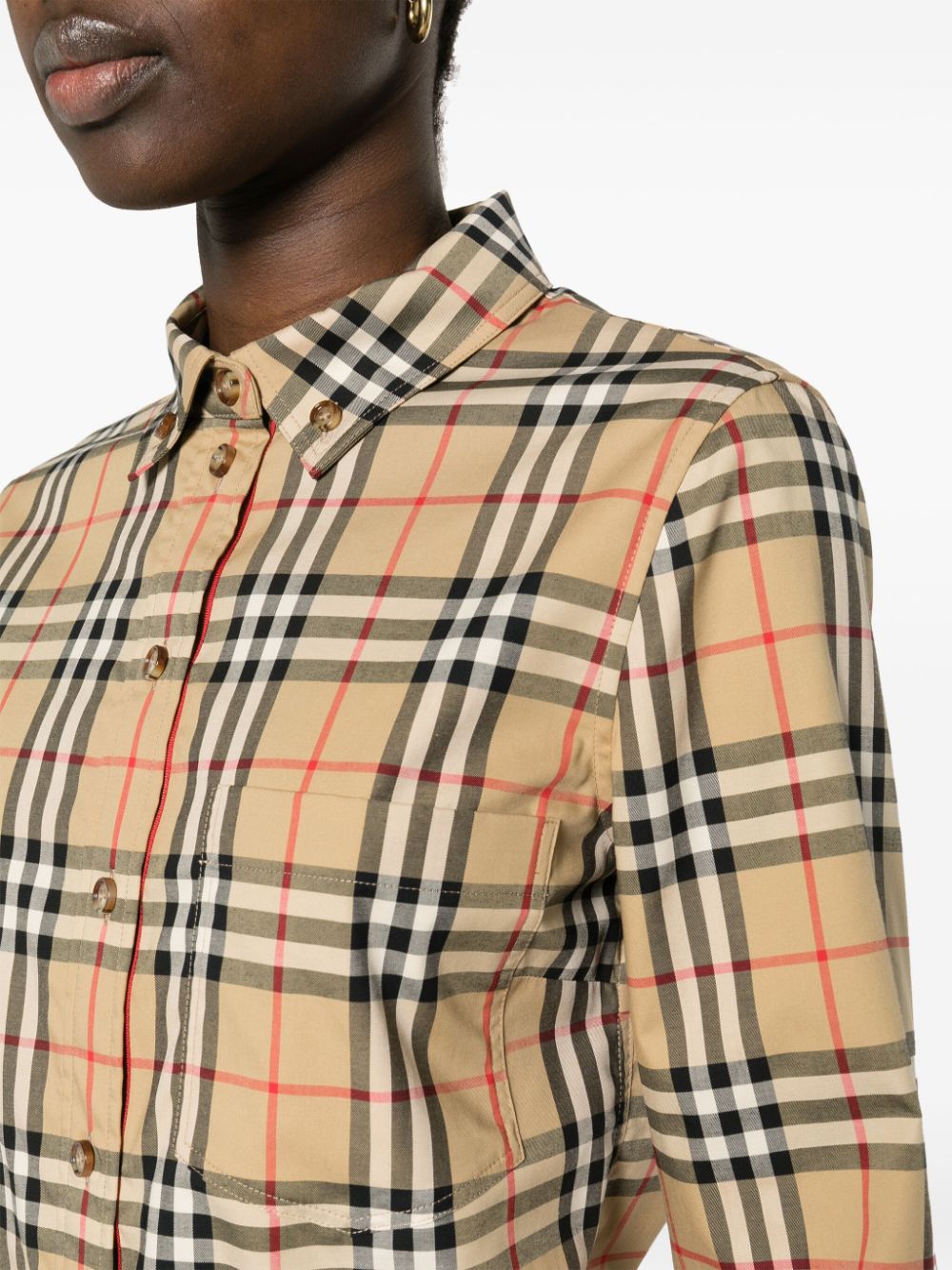 BURBERRY Beige Checkered Cotton Shirt with Pleat Detailing for Women
