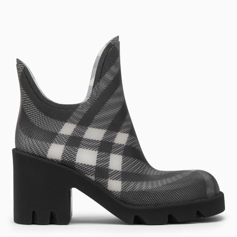 Black Check Patterned Heeled Boots for Women SS24