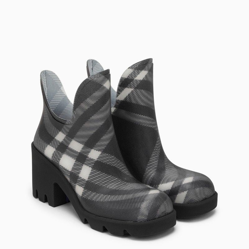 Black Check Patterned Heeled Boots for Women SS24