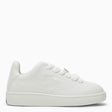 BURBERRY White Leather Sneaker with Tone-On-Tone Lace-Up Closure and Logoed Rubber Sole