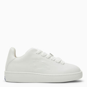 BURBERRY White Leather Sneaker with Tone-On-Tone Lace-Up Closure and Logoed Rubber Sole