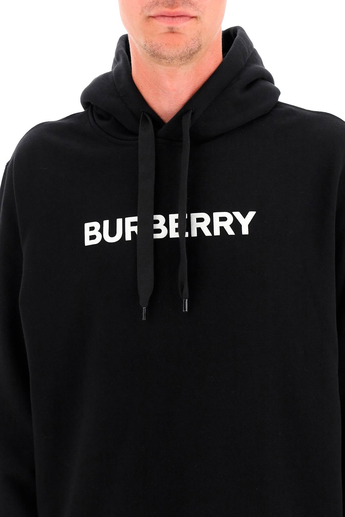 BURBERRY Men's Black Hooded Sweatshirt with Iconic Logo Print