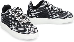 BURBERRY Black and White Check Pattern Stretch Nylon Sneakers for Men