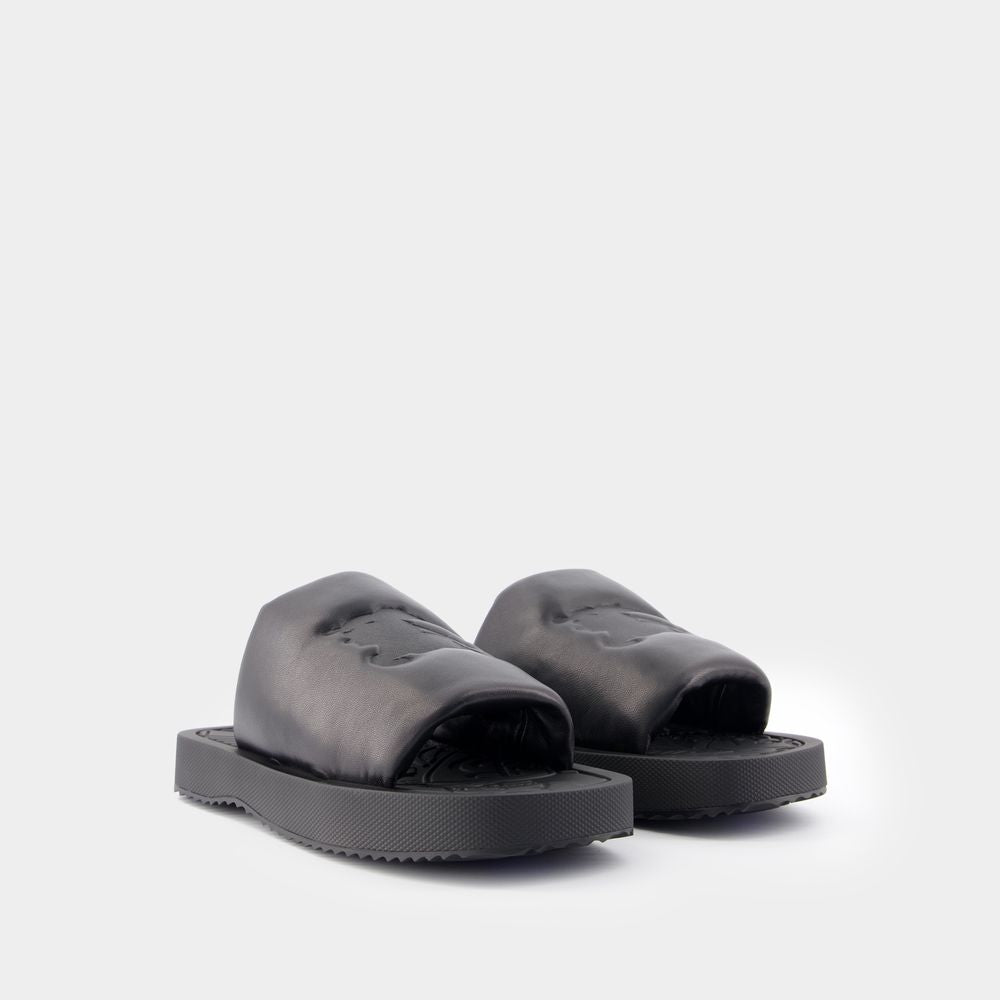 BURBERRY Black Lamb Leather Slab Sandals for Women