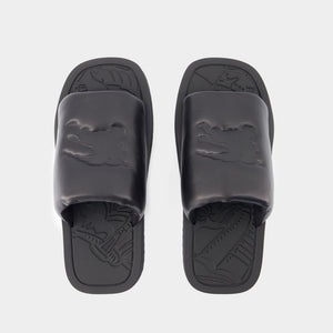 BURBERRY Black Lamb Leather Slab Sandals for Women