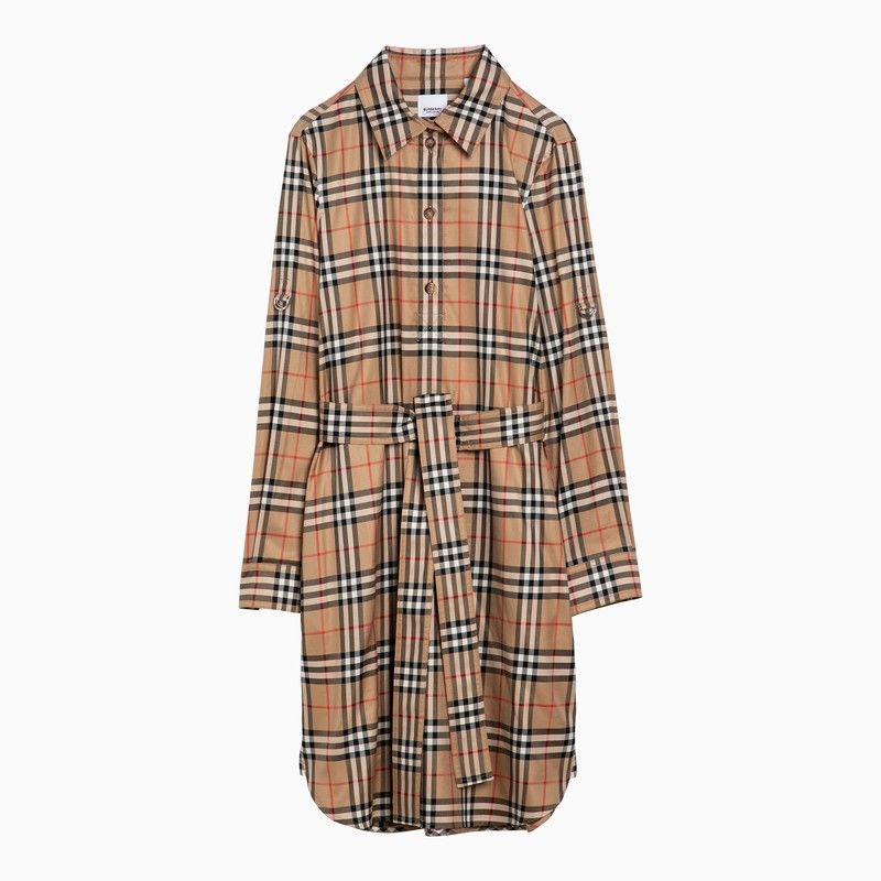 BURBERRY Beige Check-Patterned Chemise Dress