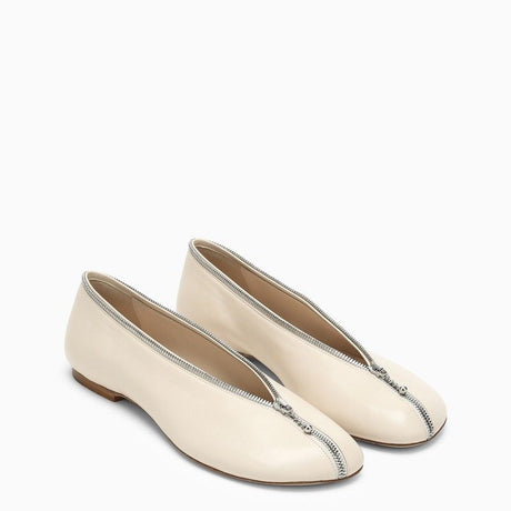 BURBERRY Light Beige Leather Zip Ballerina for Women