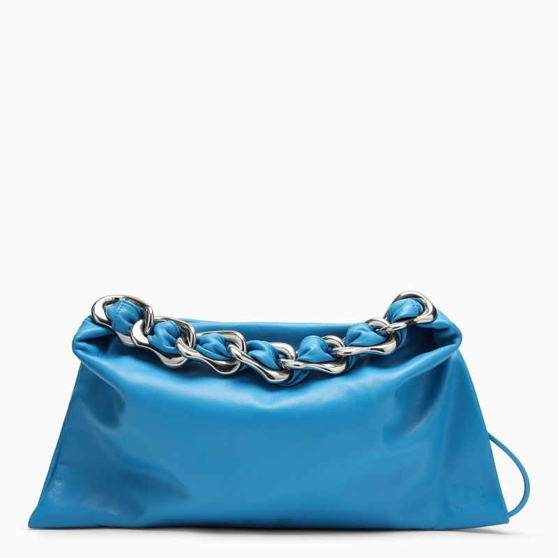 BURBERRY Turquoise Medium Leather Chain-Link Shoulder Handbag for Women, SS24