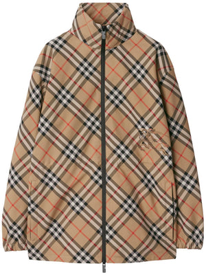 BURBERRY Women's Check Nylon Jacket with Concealed Hood