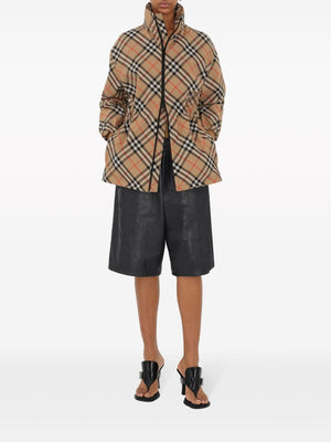 BURBERRY Women's Check Nylon Jacket with Concealed Hood