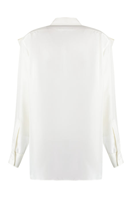 BURBERRY White Silk Buttoned Shirt for Women - Rounded Hem, SS24 Collection