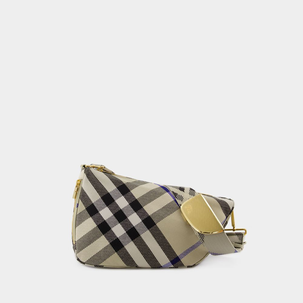 BURBERRY Elegant Medium Shield Messenger Bag with Jacquard Check Motif - 34x14x19 cm