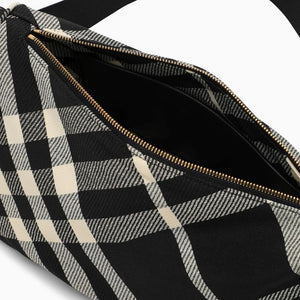 BURBERRY Black Check Jacquard Medium Messenger Crossbody Handbag with Adjustable Logo Strap