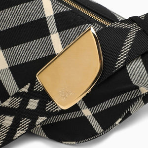 BURBERRY Black Check Jacquard Medium Messenger Crossbody Handbag with Adjustable Logo Strap