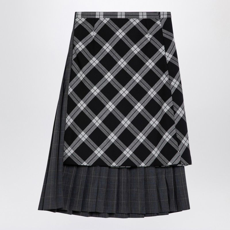 BALENCIAGA Asymmetrical Layered Wool Check Mini Skirt